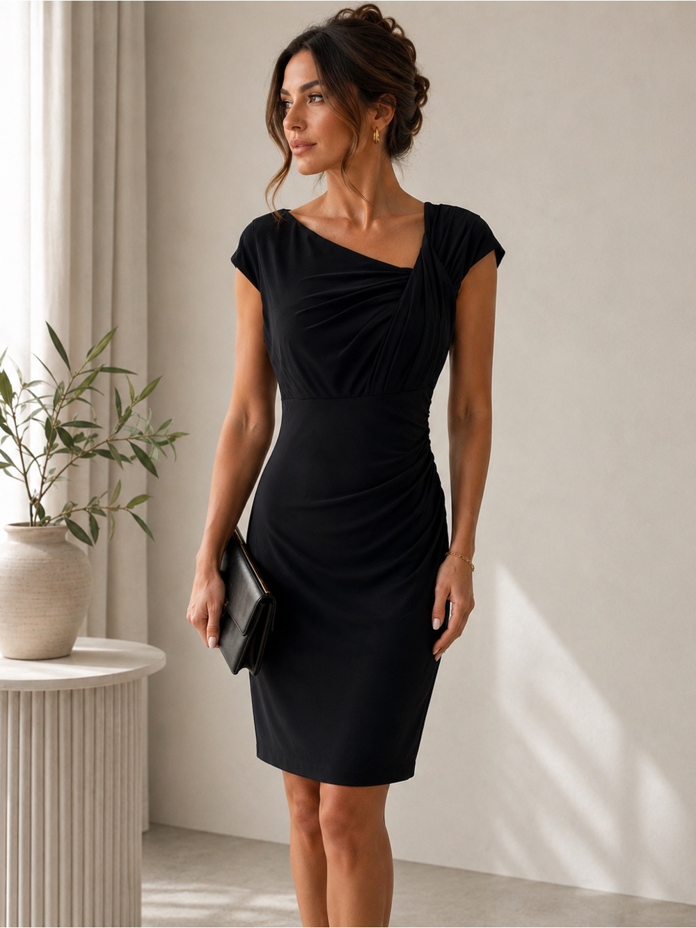 Lauren Ralph Lauren Black Draped Sheath Cocktail Dress Size 8